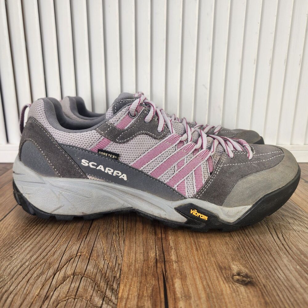 Scarpa Epic Pro GTX Hiking Shoes Womens Sz 8 2/3 Gray Pink Vibram Trail Sneakers